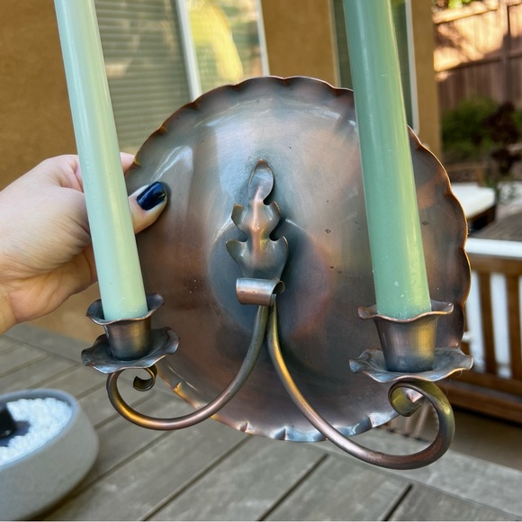 Vtg Gregorian Copper Candle Sconce Wall Hanging Hand Hammered 409 Crown Signed - Picture 9 of 10